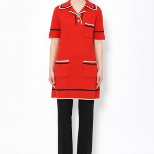 Gucci fine cotton knit polo dress L red white blue retro style classic authentic
